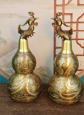 黄铜双凤戏珠葫芦摆饰龙呈