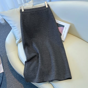 小个子毛呢半身裙女秋冬季新款高腰百搭中长直筒裙显瘦高级感半裙