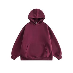 【视频同款】郑一穿搭24秋款重磅420克宽松大码酒红色连帽卫衣