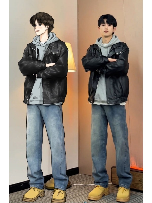 大雄小个子穿搭日记2024春款PU皮机车服外套男潮牌立领皮衣夹克