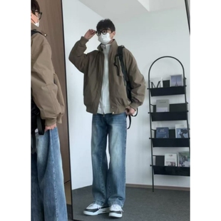 春季新款宽松立领工装夹克外套男日系简约廊形纯色外套皮蛋穿搭