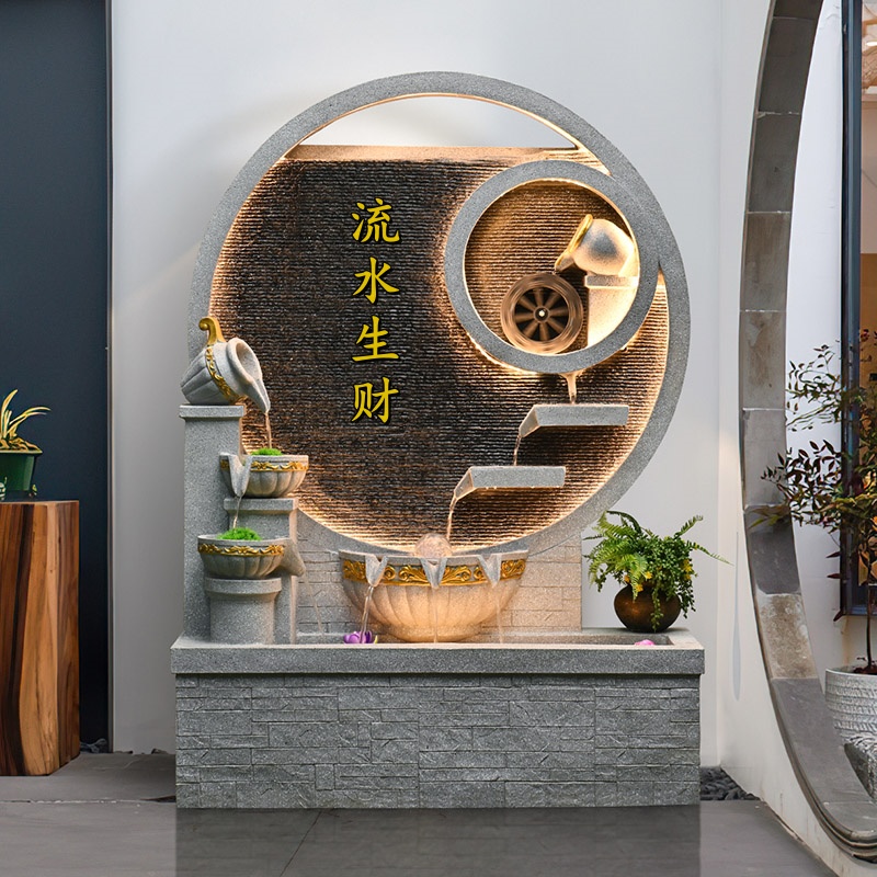 中式客厅水幕墙屏风招财假山流水喷泉摆件循环水庭院装饰造景轻奢