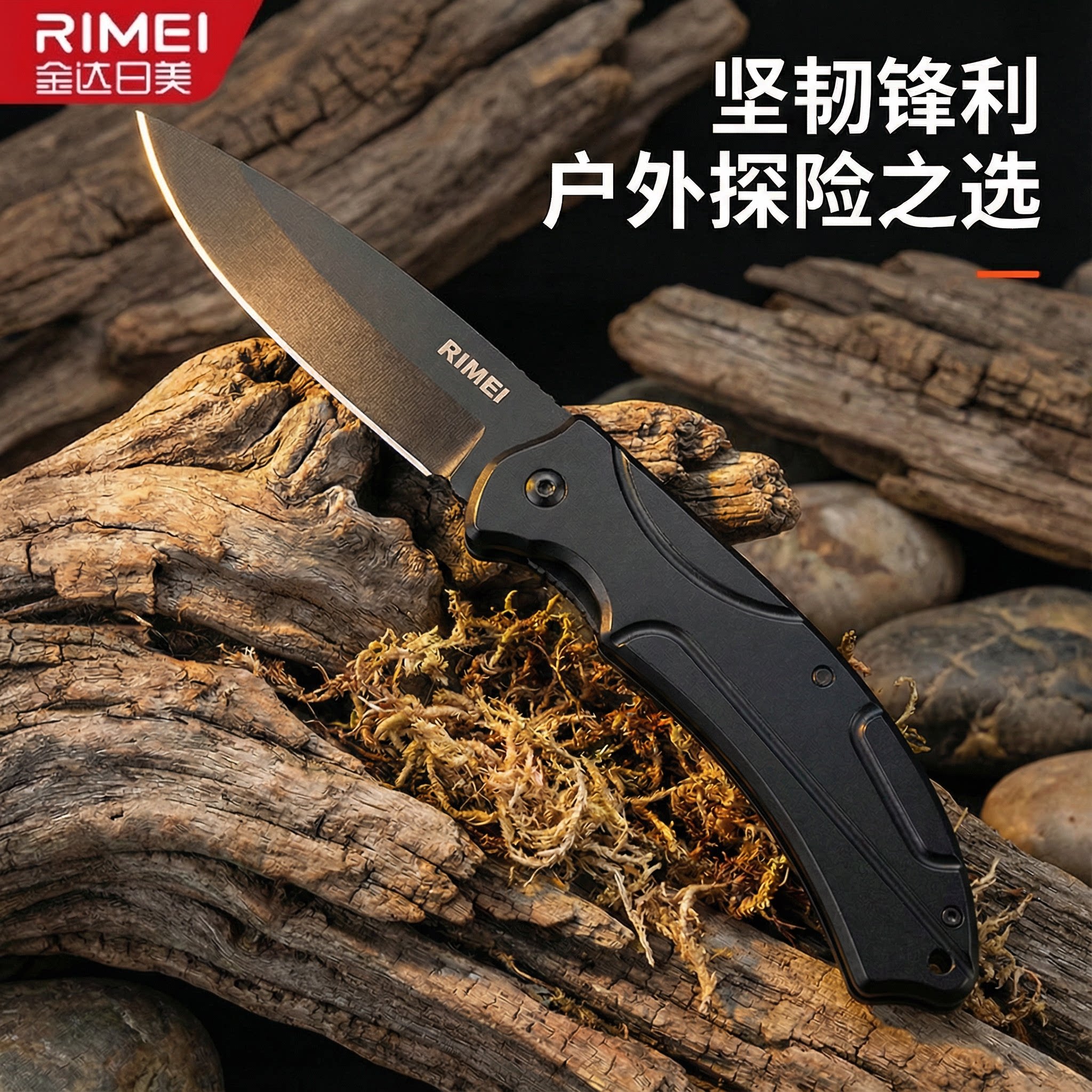 全黑折叠户外小刀水果刀超高颜值图片
