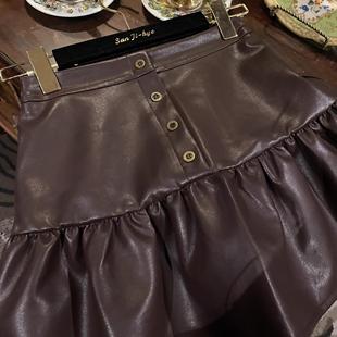 孙智惠zs「午后香氛」秋冬新款优雅层次感高腰荷叶边半身裙皮裙