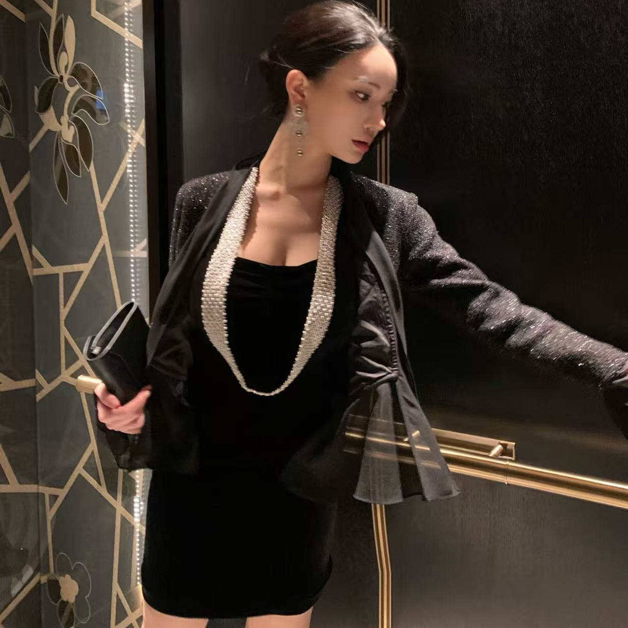 孙智惠复古西装外套秋冬网纱