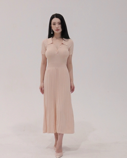 孙智惠「春日物语2.0」简约polo领短三色袖针织连衣裙