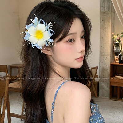 浅蓝鸡蛋花发夹女2026新款海边度假一字夹头饰韩系侧边刘海夹发卡