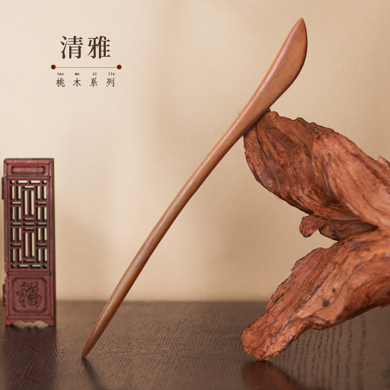 古典手工加长桃木发簪发饰国古风盘发简约高级送女朋友头饰发簪子