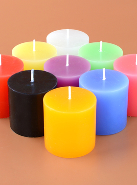 平头圆柱形加粗短款多彩黄色无味家用照明红蜡烛酒吧餐厅桌摆白腊