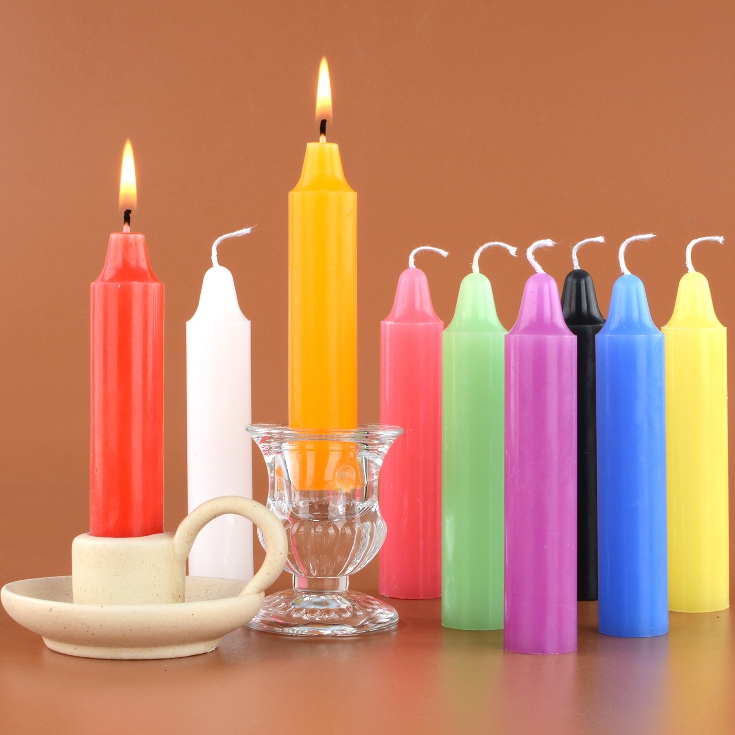 多彩黑色小蜡烛装扮布置普通照明红白短款手工实验马卡龙无味紫腊