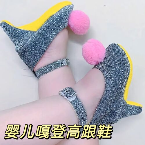 婴儿宝宝布高跟鞋袜子软底嘎登鞋