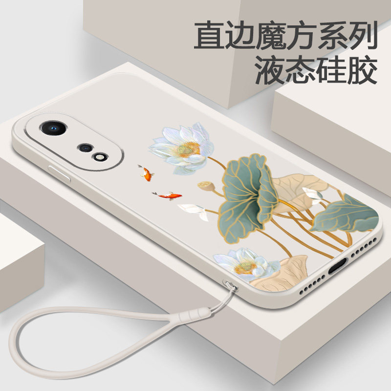 中国风适用OPPOA58的手机壳液态硅胶OPPOA57 5G荷花软壳女A55高级A53S全包A53小众A52防摔a575好看opa套oppa