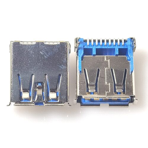 USB 9PIN 3.0 AF短体鱼叉脚带后盖编带不锈钢蓝胶卷边L=14.7mm