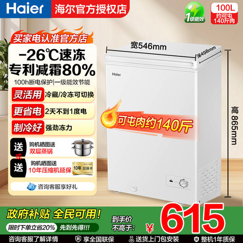 海尔冰柜100/200/300升L家用小型冷冻柜减霜冷藏一级节能两用冷柜