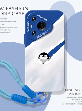 滑雪小企鹅手机壳适用华为pura80带挂绳mate70pro冬天nova14新款p60冬季13可爱50高级感40/12/30/11/15/9/8/7