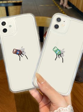 喝汽水火柴人适用苹果13手机壳16/iphone15创意14pro情侣ipone12百事8plus可乐11新款x可口17芬达xs/max透明7