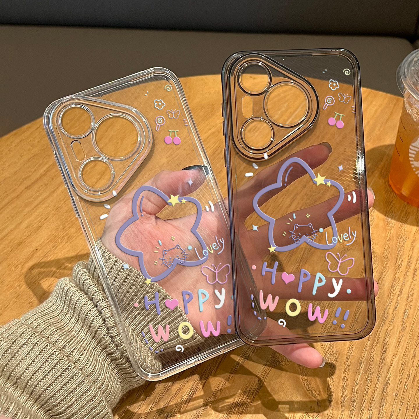 紫色星星小猫手机壳适用华为系列