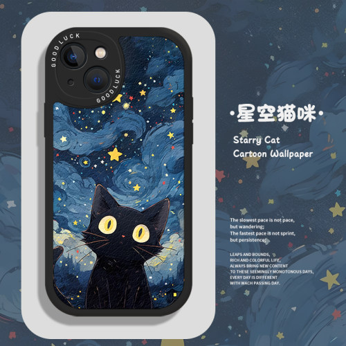 星空猫咪手机壳适用苹果系列