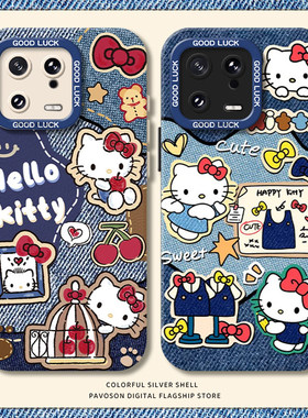 牛仔kt猫手机壳适用小米15凯蒂猫17/14pro红米k70/90复古note13小众k60新款12高级感11ultra/k50/10/k40s/k80