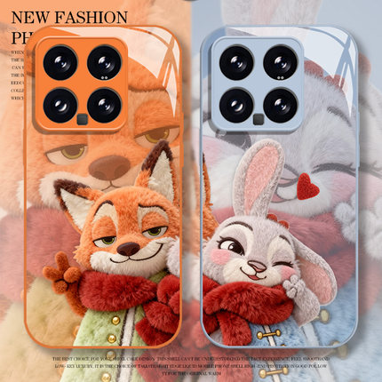 毛绒围巾尼克朱迪适用小米17promax手机壳15pro红米k90情侣80疯狂note14动物城70女13/60新款12/50/11/40/10s