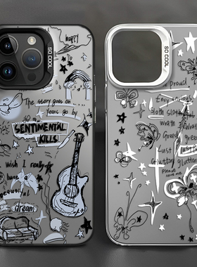 涂鸦吉他蝴蝶适用华为mate60pro手机壳p50荣耀100创意13nova12新款90情侣pura80小众15高级感40/70/30/14/9/7