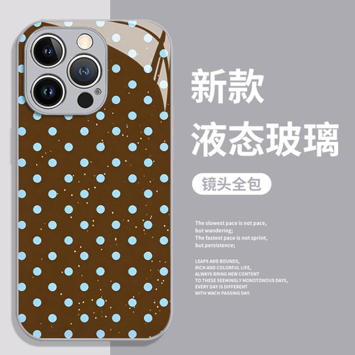 复古蓝波点手机壳适用苹果系列