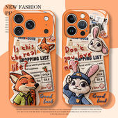 毛绒报纸尼克朱迪适用苹果17promax手机壳iphone16pro橙色15plus情侣14疯狂13mini动物城12新款 xs7