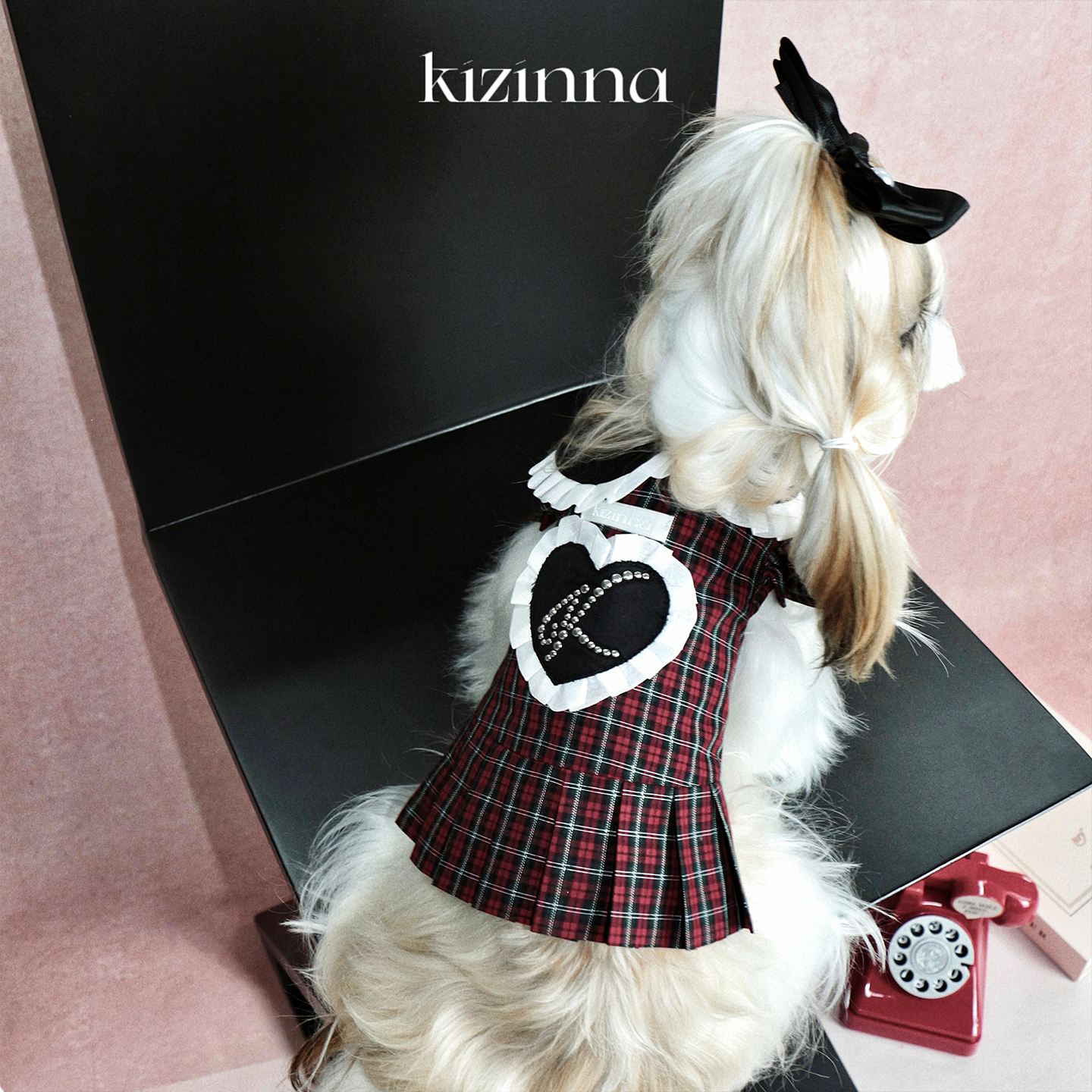 kizinna｜JK学院派甜心 不对称圆领格纹百褶连衣裙 猫狗萌宠服装