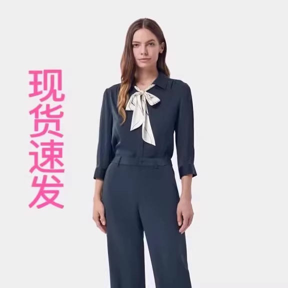 现货宝家春夏新款复古优雅精致商务丝巾装饰海礁绿真丝衬衫