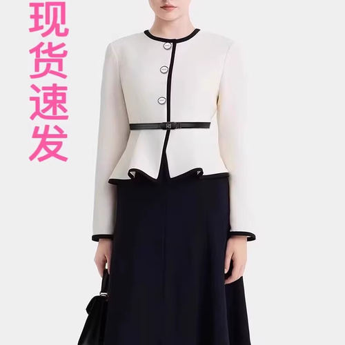 现货宝家女装2025春夏新款气质通勤假两件拼接收腰优雅连衣裙