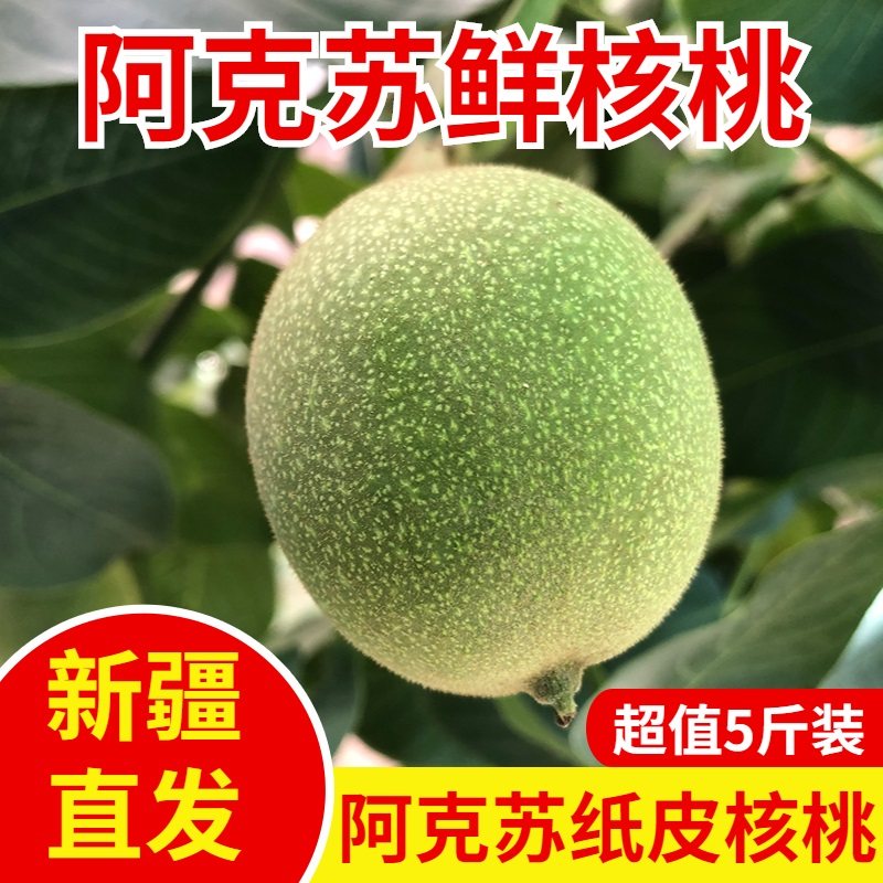 新疆阿克苏185纸皮核桃新鲜带青皮核桃薄皮原味湿核桃带绿皮核桃