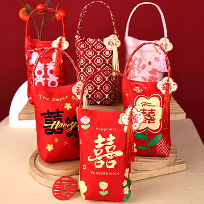婚礼喜糖袋丝绒布袋糖袋子结婚专用糖果盒包装袋红色喜袋喜糖盒子