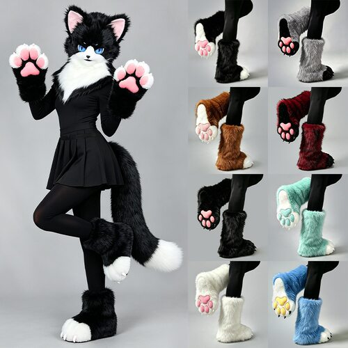 手作fursuit半装室内兽脚爪漫展福瑞cos道具萌系furry兽装猫爪袜