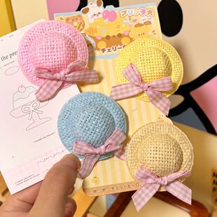 夏日蝴蝶结编织草帽迷你可爱发夹鸭嘴夹小清新日系装饰发卡夹子