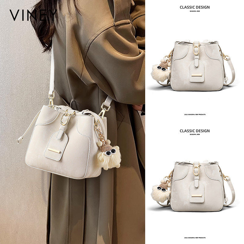 Viney水桶包包2025新款真皮女包高级感轻奢小众大容量单肩斜挎包