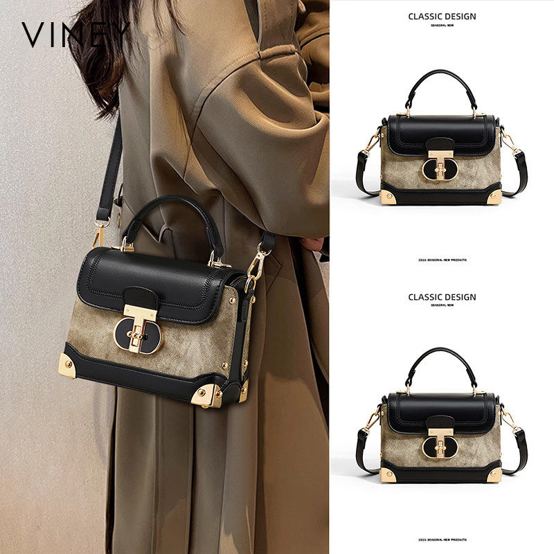 Viney包包2024新款秋冬女包斜挎包轻奢小众高级感胡桃匣子盒子包