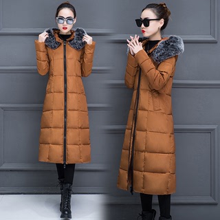 2020冬季新款韩版修身长款拉链大毛领羽绒棉服女棉袄外套