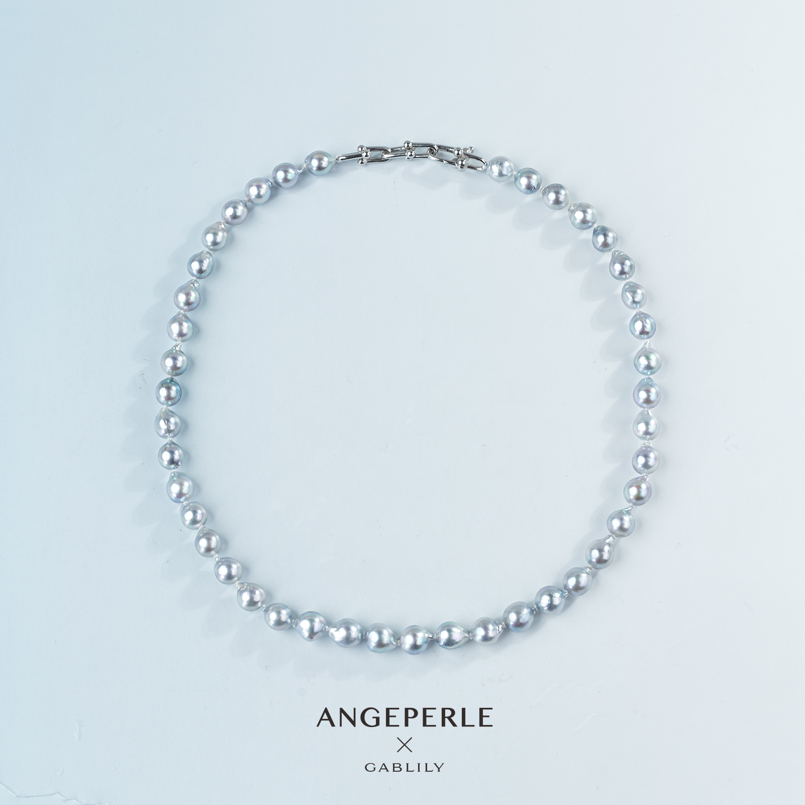 ANGEPERLE/天使之泪海水珍珠Akoya真多麻色（沁蓝）珍珠项链8-9mm