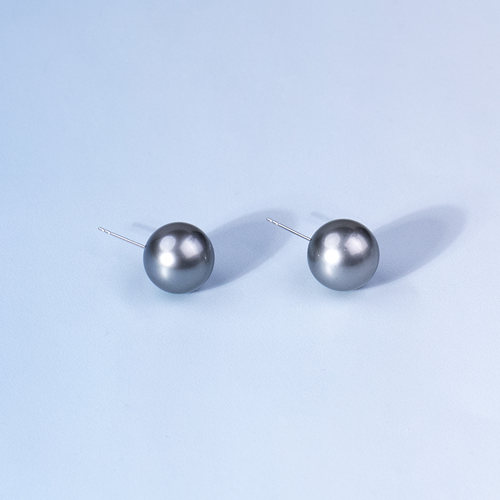 ANGEPERLE/天使之泪海水珍珠大溪地铂金灰耳饰18K金12-13mm
