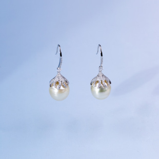 ANGEPERLE/天使之泪海水珍珠金珠巴洛克耳饰S925银12-13mm