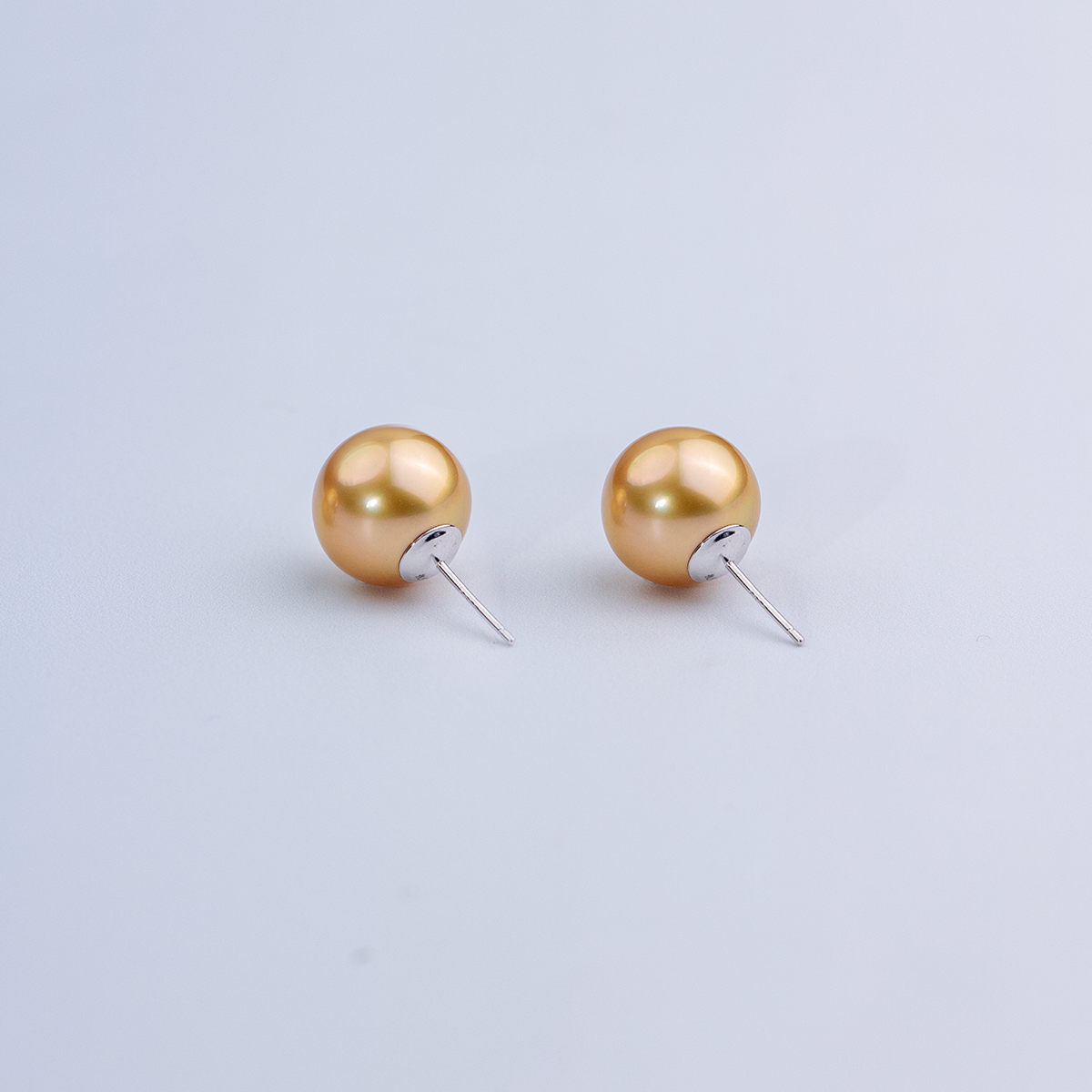 ANGEPERLE/天使之泪海水珍珠金珠耳饰S925银耳钉13-14mm