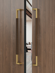 新中式实木大门拉手胡桃木玻璃门拉手有框门拉手酒店会所大门把手