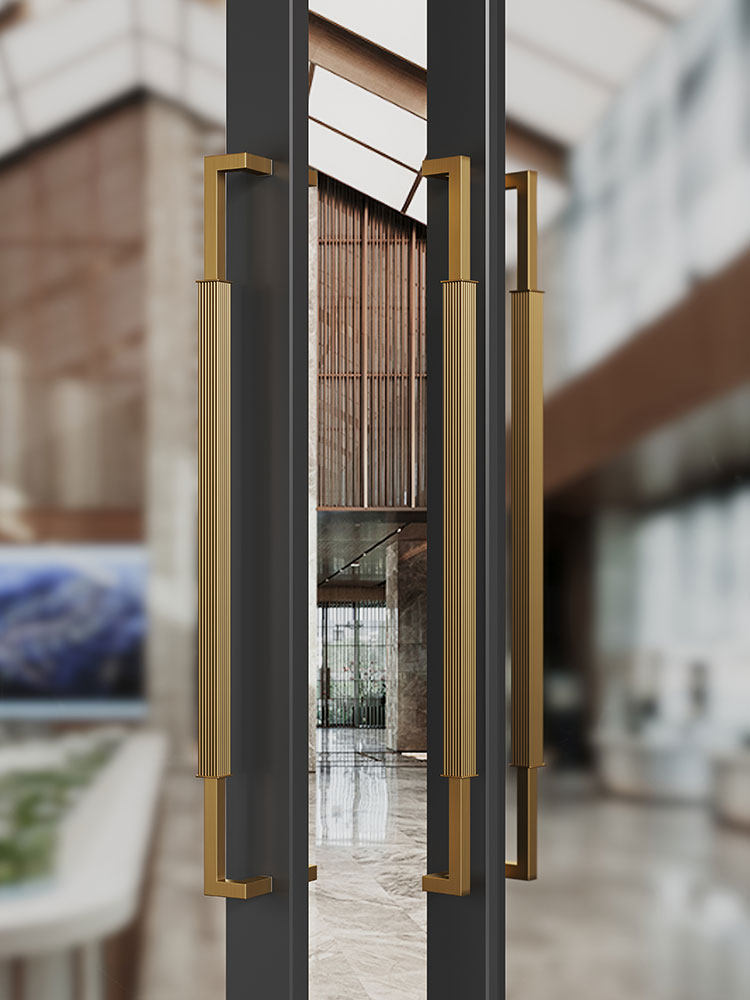 现代简单框架玻璃门把手不锈钢加厚实木门把手黑金滑动门把手