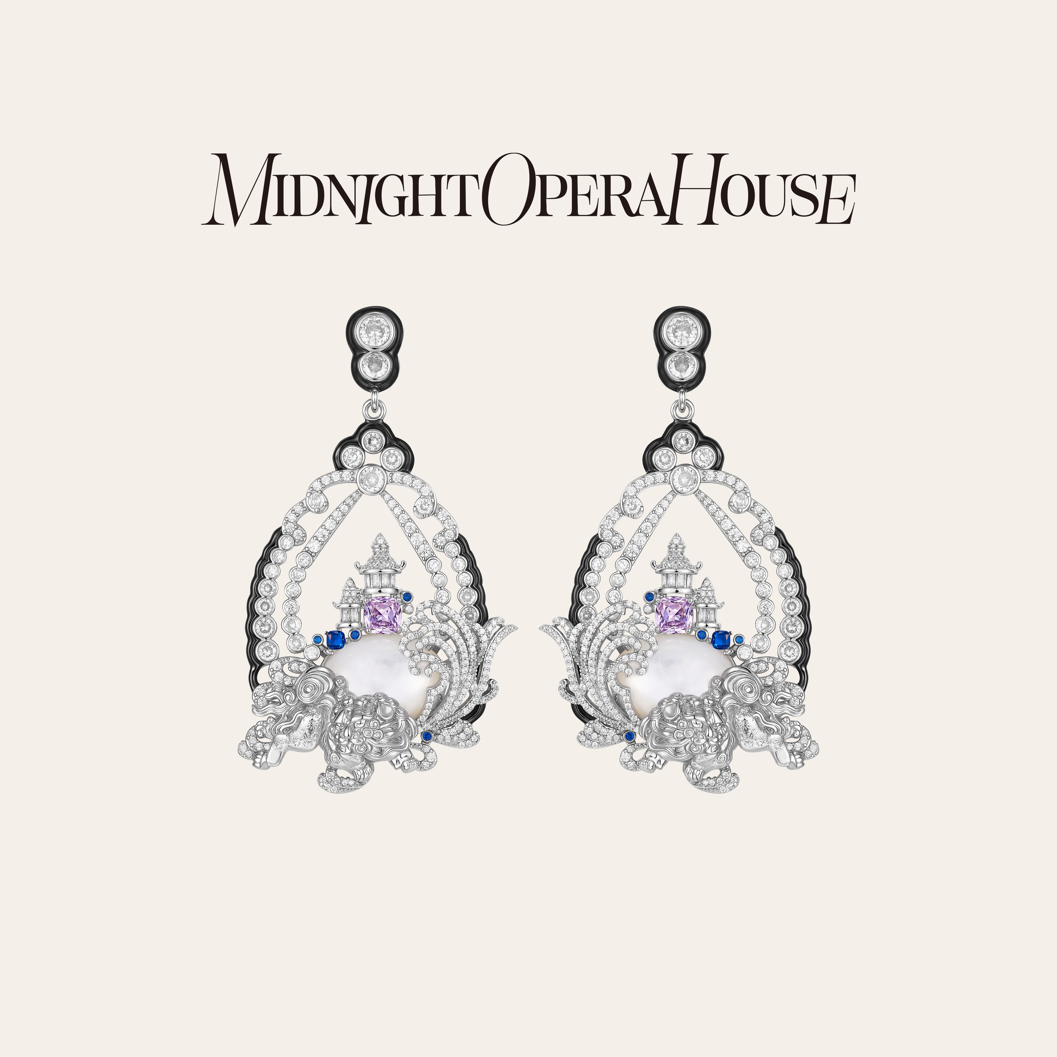 【朱珠共创】MOH年度金标·银狮嵌白贝母水晶耳钉宝塔女款耳饰