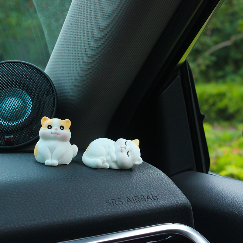 汽车窗边中控摆件花纹橘猫可爱小橘猫车载用品仪表台显示屏内装饰