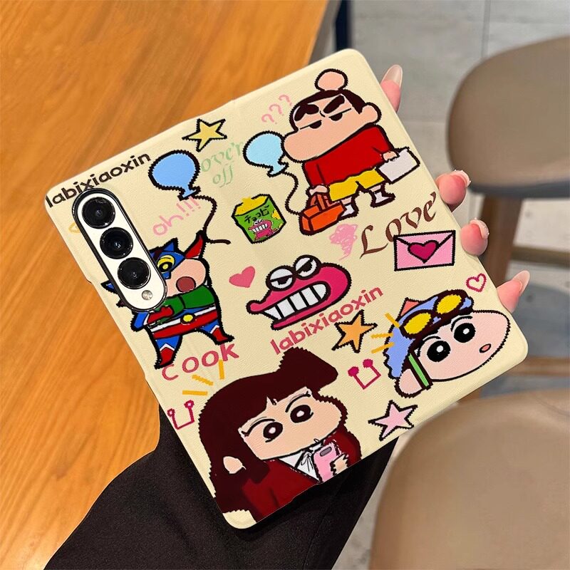 三星zfold6手机壳皮质蜡笔小新