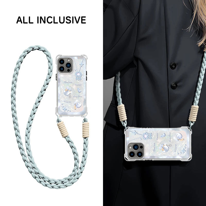 适用苹果16promax新款斜跨挂绳手机壳iphone16plus轻奢女款15pm小众高级感14高级感13硅胶软壳12防摔保护套石