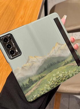 适用荣耀magicv3手机壳新款超薄油画山脉折叠屏保护套magicvs2翻盖皮套防摔创意magicv2女款v2至臻版简约个性