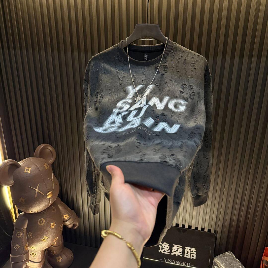 绅度轩服饰LMVQ新款秋冬满天星男士印花烫钻长袖卫衣男破洞圆领