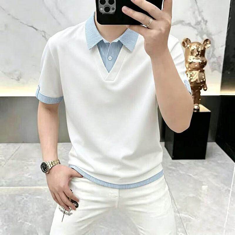 栖岸轻奢男装夏季男士商务休闲潮流时尚POLO衫假两件翻领短袖T恤